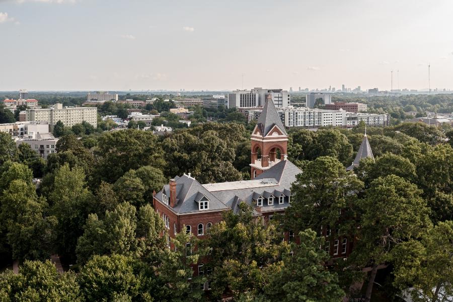 A skyline view of Decatur, Georgia beyond Agnes Scott College